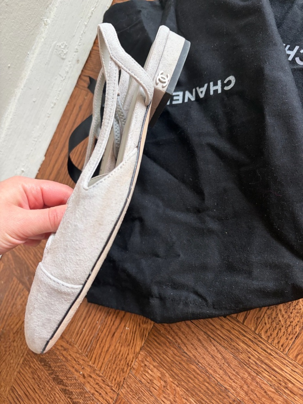 Chanel Grey Suede Slingback Flats - Picture 4 of 10